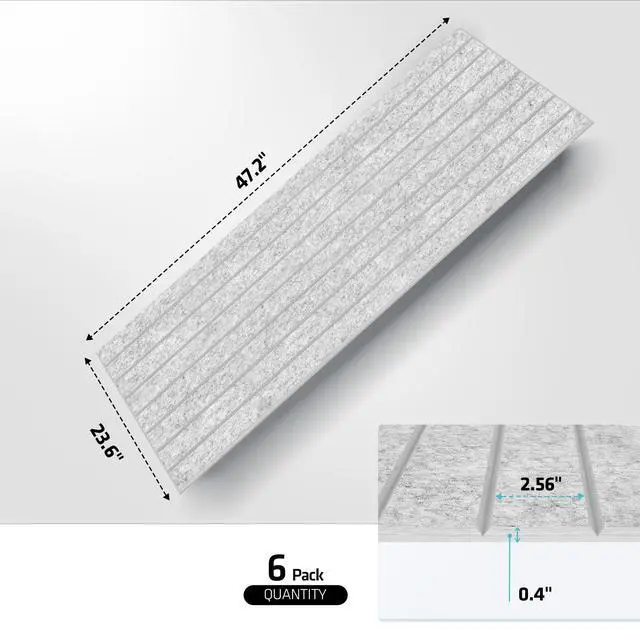 Alt view image 2 of 5 - 6 Pcs 47.2 x 23.6 Inches Acoustic Panel, Decorative Sound Absorbing Wall Panel for Office,Home Theater,Studio,Silver Grey