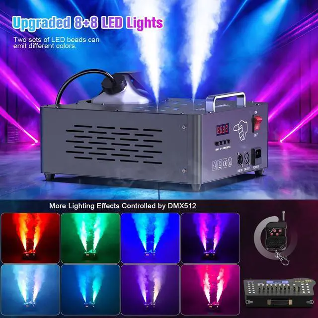 Alt view image 2 of 7 - 2000W Professional Fog Machine Dual Nozzle with 16 RGB LED, DMX Control Adjustable Smoke Direction, 2.5L Tank LCD Display 30000CFM for Halloween Christmas Stage DJ Party Club Events