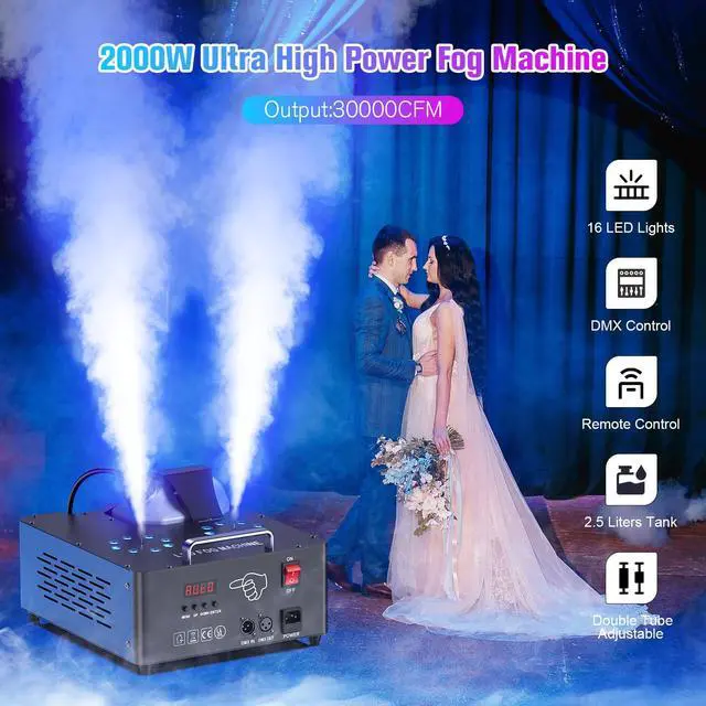 Alt view image 3 of 7 - 2000W Professional Fog Machine Dual Nozzle with 16 RGB LED, DMX Control Adjustable Smoke Direction, 2.5L Tank LCD Display 30000CFM for Halloween Christmas Stage DJ Party Club Events
