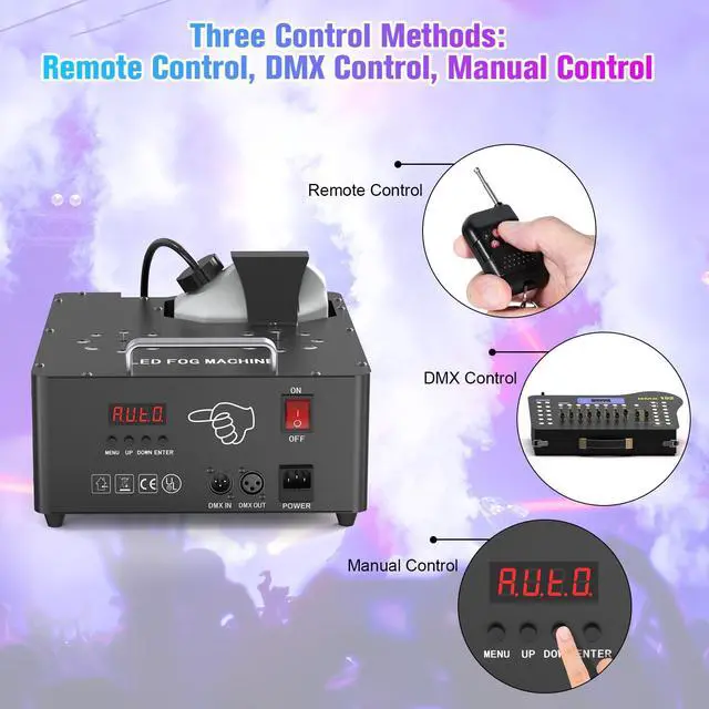 Alt view image 4 of 7 - 2000W Professional Fog Machine Dual Nozzle with 16 RGB LED, DMX Control Adjustable Smoke Direction, 2.5L Tank LCD Display 30000CFM for Halloween Christmas Stage DJ Party Club Events