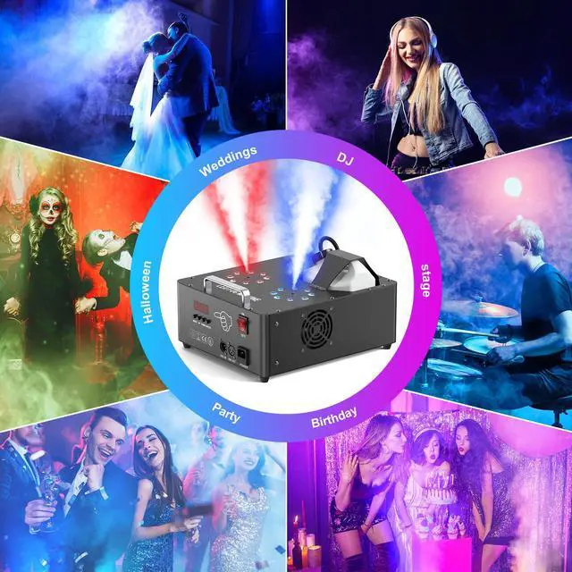 Alt view image 7 of 7 - 2000W Professional Fog Machine Dual Nozzle with 16 RGB LED, DMX Control Adjustable Smoke Direction, 2.5L Tank LCD Display 30000CFM for Halloween Christmas Stage DJ Party Club Events