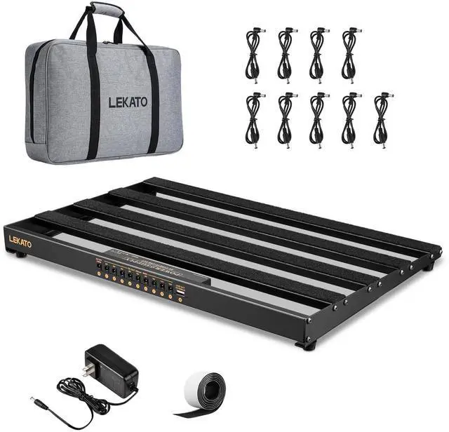 Main image of Pedalboard, Pedal Board with Built-in Power Supply, 19x12.2x1.8" 2.97LB, Aluminium Alloy Guitar Pedal Board with Carry Bag, Pedal Cables, Adhesive Hookside Tape