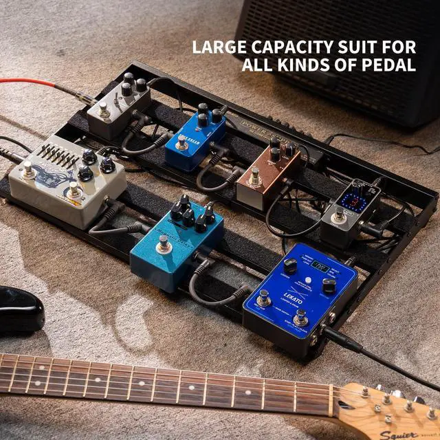 Alt view image 3 of 6 - Pedalboard, Pedal Board with Built-in Power Supply, 19x12.2x1.8" 2.97LB, Aluminium Alloy Guitar Pedal Board with Carry Bag, Pedal Cables, Adhesive Hookside Tape