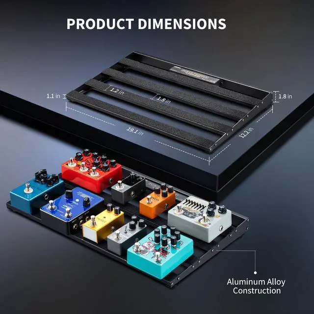 Alt view image 5 of 6 - Pedalboard, Pedal Board with Built-in Power Supply, 19x12.2x1.8" 2.97LB, Aluminium Alloy Guitar Pedal Board with Carry Bag, Pedal Cables, Adhesive Hookside Tape