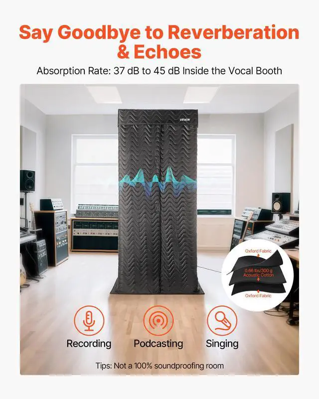 Alt view image 2 of 7 - Portable Vocal Booth, 6.56 ft Height, Portable Recording Studio with Travel Bag, Mobile Tablet Stand, Thickened Soundproofing, Sound Isolation Booth for Echo-Free Vocals, Podcasts, Voiceovers