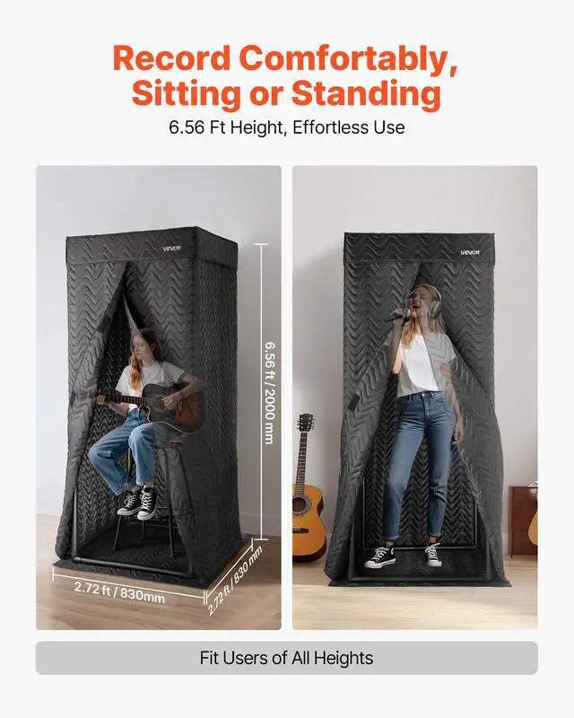 Alt view image 3 of 7 - Portable Vocal Booth, 6.56 ft Height, Portable Recording Studio with Travel Bag, Mobile Tablet Stand, Thickened Soundproofing, Sound Isolation Booth for Echo-Free Vocals, Podcasts, Voiceovers