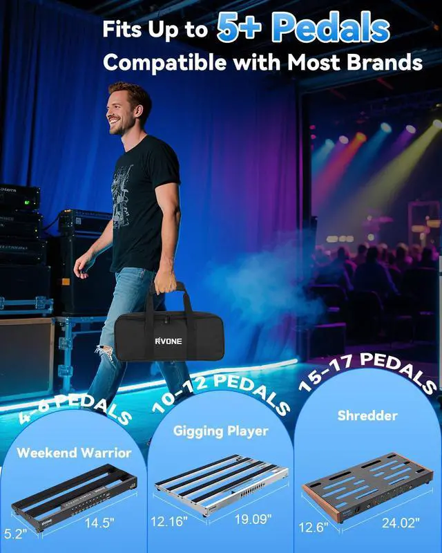 Alt view image 2 of 7 - Guitar Pedal Board with Power Supply, 10 Isolated Outputs Aluminum Alloy Portable Board with Bag, Compact Mini Powered Pedalboard for Guitar Effects (14.5"x5.2", Black)
