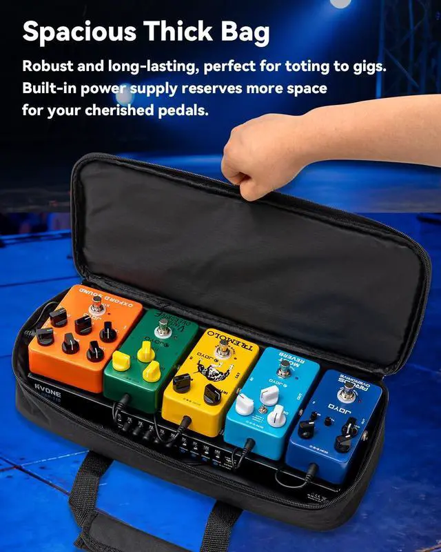 Alt view image 5 of 7 - Guitar Pedal Board with Power Supply, 10 Isolated Outputs Aluminum Alloy Portable Board with Bag, Compact Mini Powered Pedalboard for Guitar Effects (14.5"x5.2", Black)