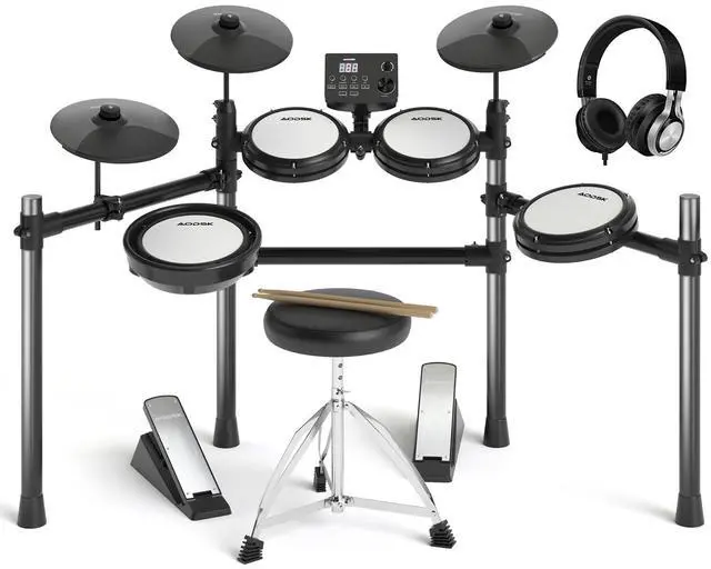 Main image of Electric Drum Set with Quiet Mesh Pads,Electronic Drum for Beginner,USB MIDI,Throne,Headphones,Sticks, Included 15 Kits and 195 Sounds (AED-403-Teenagers Beginners)
