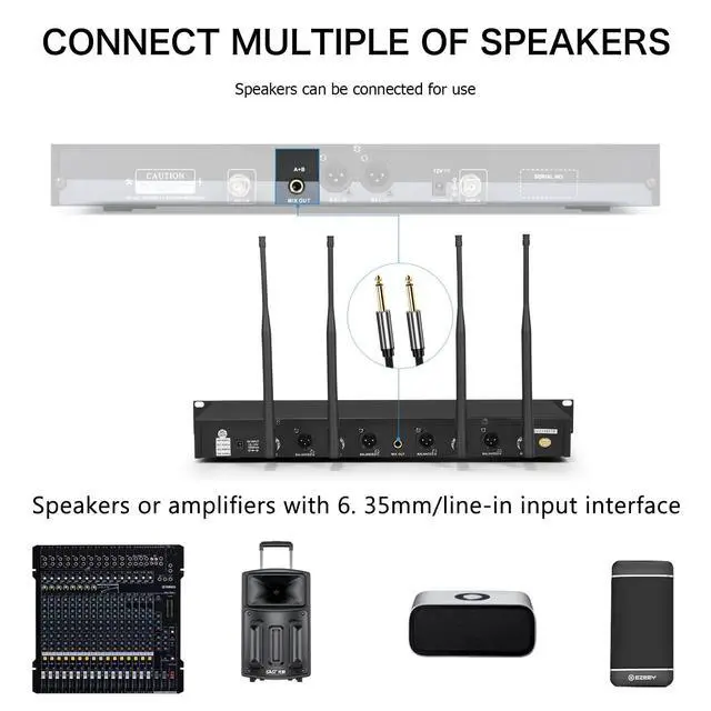 Alt view image 6 of 7 - Wireless Microphone System 4 Bodypacks for Church Stage Class | UHF fixed, 400ft, 4 bodypacks (lav/head/lapel) for concert/class/church