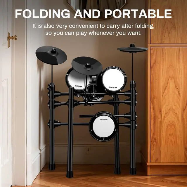 Alt view image 6 of 7 - Electric Drum Set with Quiet Mesh Pads,Electronic Drum for Beginner,USB MIDI,Throne,Headphones,Sticks, Included 15 Kits and 195 Sounds (AED-403-Teenagers Beginners)
