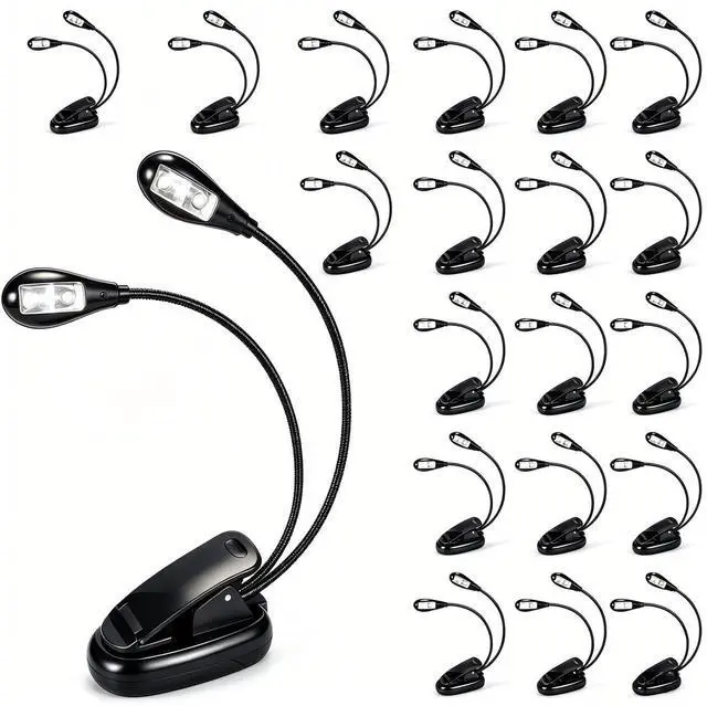 Main image of Music Stand Lights Clip On 20Pack,Dual Arm USB and AAA Battery Black | 2 brightness levels reading book lights, perfect for musicians, piano players, bed reading and portable travel use