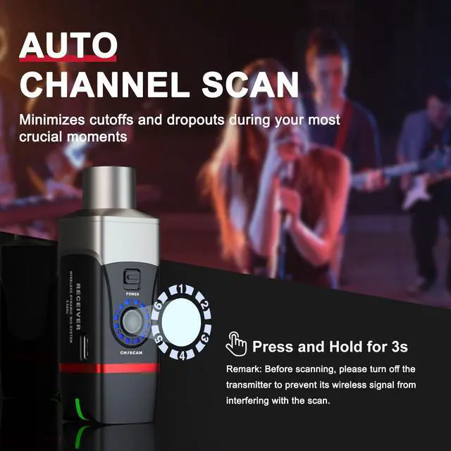 Alt view image 4 of 6 - U35 Wireless Microphone System with 5.8GHz XLR Transmitter and Receiver for Dynamic Microphone