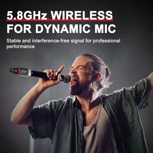 Alt view image 3 of 6 - U35 Wireless Microphone System with 5.8GHz XLR Transmitter and Receiver for Dynamic Microphone