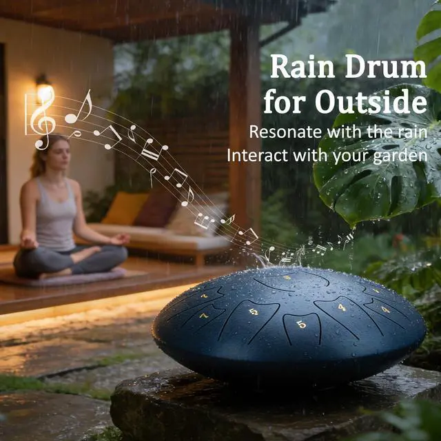 Alt view image 2 of 7 - Steel Tongue Drum 6 Inch 8 Notes, Rain Drum for Outdoor Garden, Easy-Play Percussion Instrument, Unique Gift for Music Lovers, with Mallets, Carry Bag & Music Book (Deep Blue, 14 Inch 15 Notes)