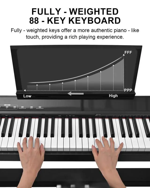 Alt view image 4 of 7 - S-200 Beginner Keyboard Piano - 88 Key Full-Size Weighted Digital Piano, Portable Electric Piano with Sustain Pedal, Power Supply, Dual Headphone Jack, USB-MIDI, and MP3 Player,Black