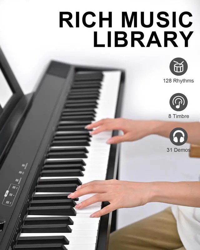 Alt view image 6 of 7 - S-200 Beginner Keyboard Piano - 88 Key Full-Size Weighted Digital Piano, Portable Electric Piano with Sustain Pedal, Power Supply, Dual Headphone Jack, USB-MIDI, and MP3 Player,Black