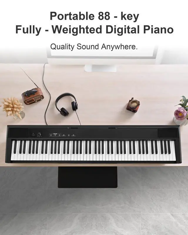 Alt view image 2 of 7 - S-200 Beginner Keyboard Piano - 88 Key Full-Size Weighted Digital Piano, Portable Electric Piano with Sustain Pedal, Power Supply, Dual Headphone Jack, USB-MIDI, and MP3 Player,Black