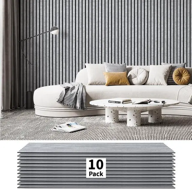 Main image of 10 Pack Acoustic Panels, 48" X 12" X 0.43", Grey and Black | Soundproof Wall Panels, Self Adhesive, High Density Sound Absorbing, Acoustic Treatment for Recording Studio, Office