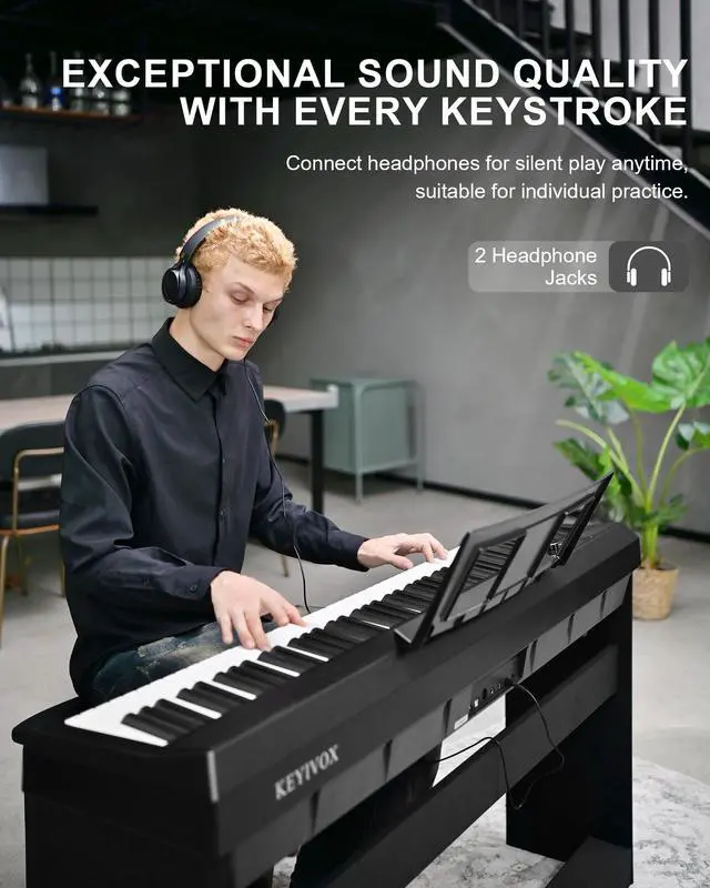 Alt view image 5 of 7 - S-200 Beginner Keyboard Piano - 88 Key Full-Size Weighted Digital Piano, Portable Electric Piano with Sustain Pedal, Power Supply, Dual Headphone Jack, USB-MIDI, and MP3 Player,Black