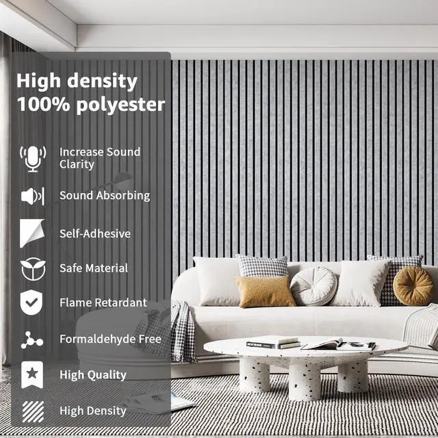 Alt view image 4 of 7 - 10 Pack Acoustic Panels, 48" X 12" X 0.43", Grey and Black | Soundproof Wall Panels, Self Adhesive, High Density Sound Absorbing, Acoustic Treatment for Recording Studio, Office