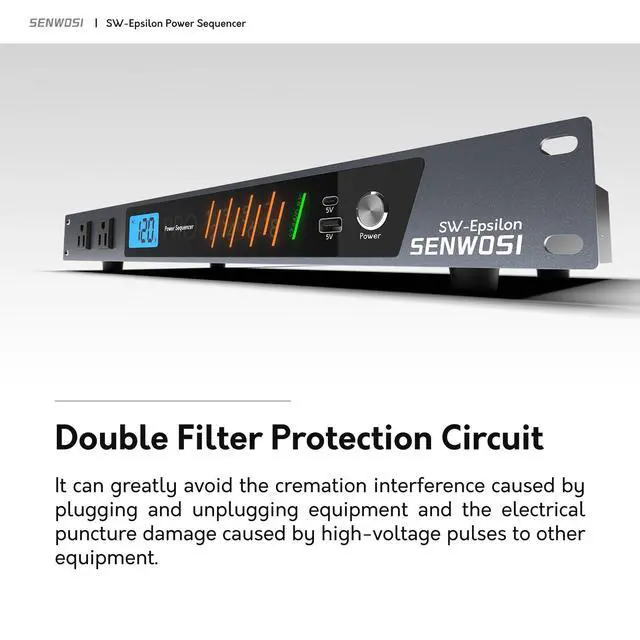 Alt view image 3 of 7 - SW-Epsilon 10 Socket Power Conditioner/Surge Sequencer USB Type-C/Type-A Charger