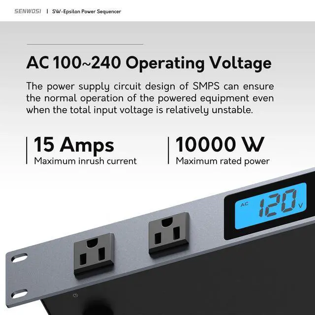 Alt view image 4 of 7 - SW-Epsilon 10 Socket Power Conditioner/Surge Sequencer USB Type-C/Type-A Charger
