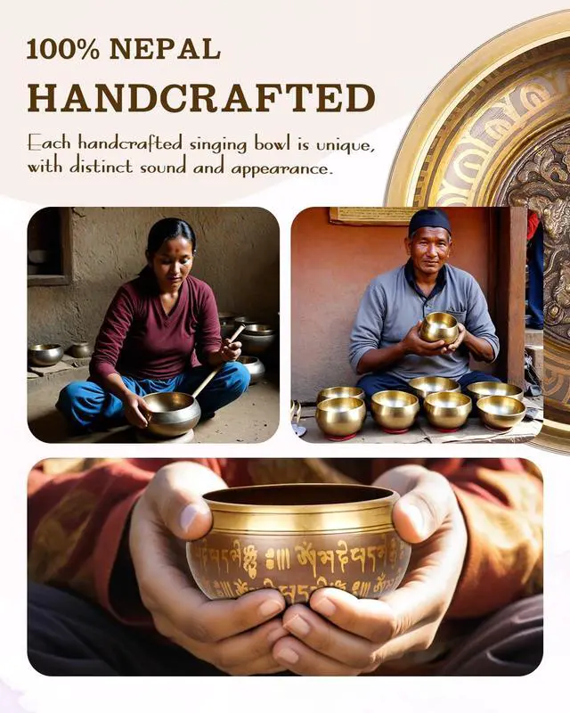 Alt view image 3 of 7 - Tibetan Singing Bowls, Authentic Meditation Sound Bowls Handcrafted in Nepal for Yoga, Chakra Healing, Mindfulness, Self Care Spiritual Gifts for Women