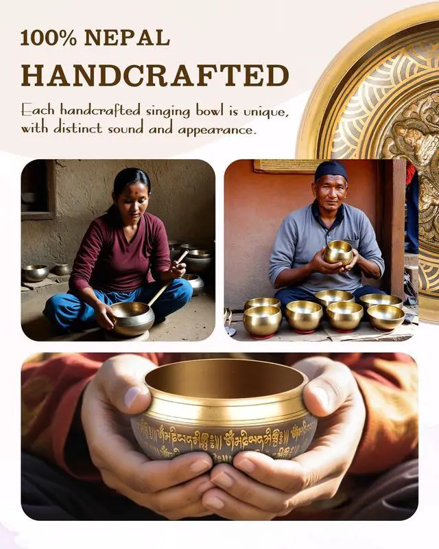 Alt view image 3 of 7 - Tibetan Singing Bowls, Authentic Meditation Sound Bowls Handcrafted in Nepal for Yoga, Chakra Healing, Mindfulness, Self Care Spiritual Gifts for Women
