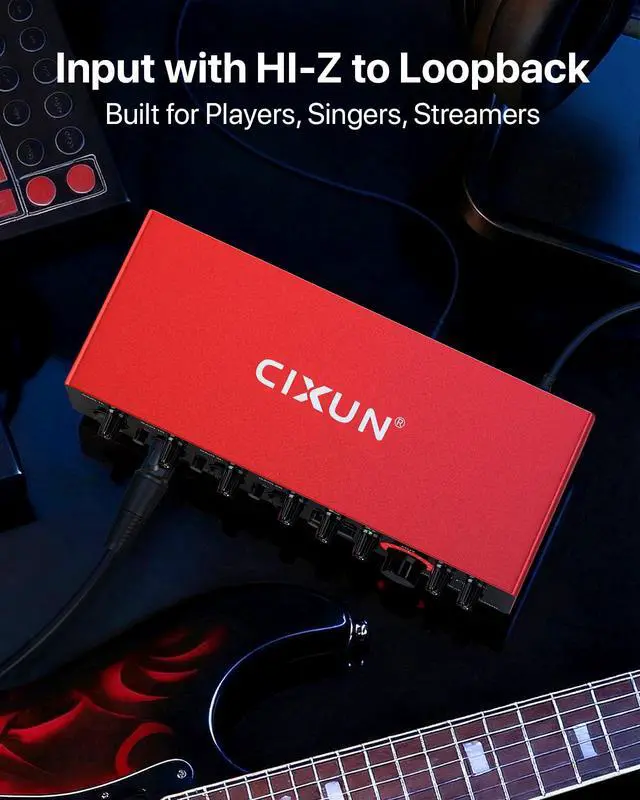 Alt view image 4 of 7 - 4x4 USB-C Audio Interface for PC & Mac - 24-bit/192kHz Studio Recording, 4 Combo Inputs (XLR/TRS), 4 TRS Outputs, 48V Phantom Power, FX Effects for Podcast/Streaming (Matte Red)