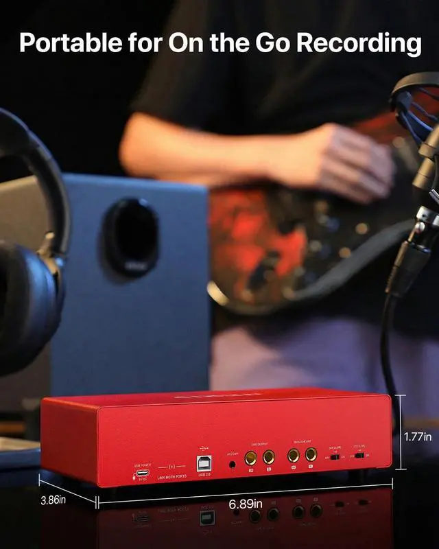 Alt view image 6 of 7 - 4x4 USB-C Audio Interface for PC & Mac - 24-bit/192kHz Studio Recording, 4 Combo Inputs (XLR/TRS), 4 TRS Outputs, 48V Phantom Power, FX Effects for Podcast/Streaming (Matte Red)