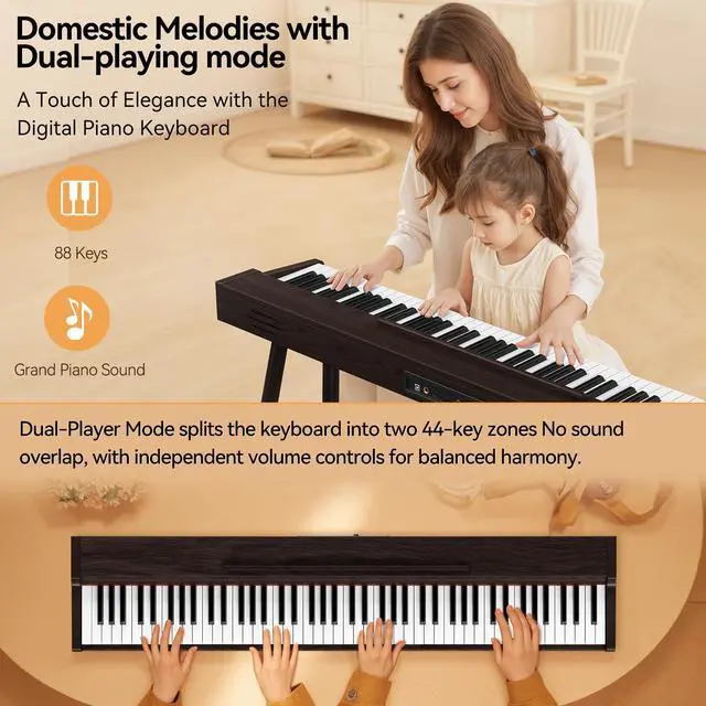Alt view image 3 of 7 - Keyboard Piano 88 Key Digital: 88 Key Piano keyboard Semi-Weighted Full Size Keyboard Digital Premium Sound MIDI Headphone Jack Triple Pedal Compact Design for Beginners to Professionals (Walnut)