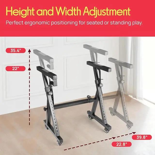 Alt view image 2 of 7 - Universal Electronic Piano, Black Heavy-Duty Z Style Keyboard Stand with Locking Wheels, Adjustable Height and Width, Portable Organ Holder Rack, Collapsible Design (PKSTZ88)