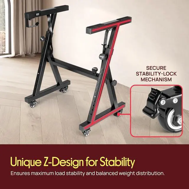 Alt view image 3 of 7 - Universal Electronic Piano, Black Heavy-Duty Z Style Keyboard Stand with Locking Wheels, Adjustable Height and Width, Portable Organ Holder Rack, Collapsible Design (PKSTZ88)
