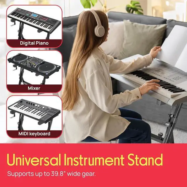 Alt view image 6 of 7 - Universal Electronic Piano, Black Heavy-Duty Z Style Keyboard Stand with Locking Wheels, Adjustable Height and Width, Portable Organ Holder Rack, Collapsible Design (PKSTZ88)