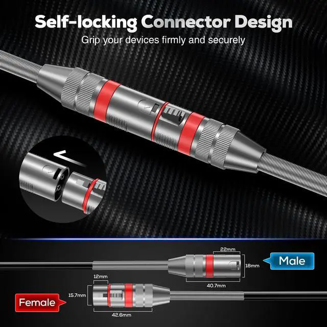 Alt view image 3 of 7 - XLR Cables 100FT 2 Pack, Premium Heavy Duty Balanced Microphone Cable with 3-Pin XLR Male to Female Microphone Cord Connector Compatible with Microphones, Mixer,Speaker Systems,Preamps and More