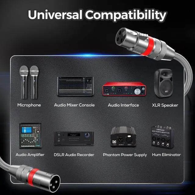 Alt view image 6 of 7 - XLR Cables 100FT 2 Pack, Premium Heavy Duty Balanced Microphone Cable with 3-Pin XLR Male to Female Microphone Cord Connector Compatible with Microphones, Mixer,Speaker Systems,Preamps and More