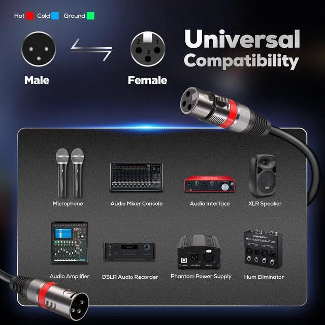 Alt view image 4 of 7 - XLR Cables 100FT/30M 2 Packs, Premium Heavy Duty Balanced Microphone Cable with 3-Pin XLR Male to Female Microphone Cord Connector Compatible with Microphones,Mixer,Speaker Systems,Preamps and More