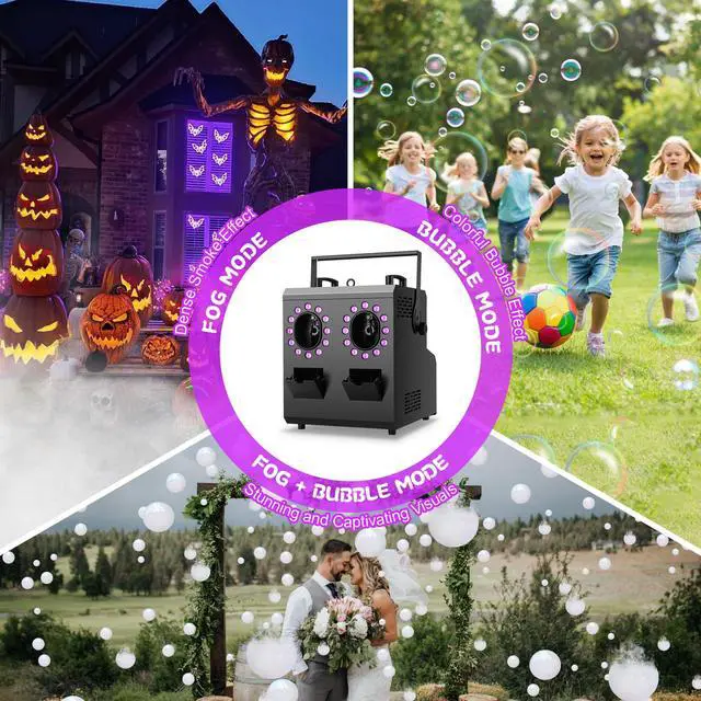 Alt view image 3 of 7 - Fog Bubble Machine,1500W 3IN1 Smoke Bubble Machine with 24LEDs RGBW 4IN1 Lighting Effect Remote Control Timer Settings DMX512 for Halloween Birthday Parties Wedding Show Festival Stage