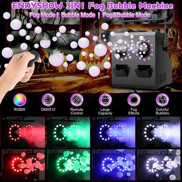 Alt view image 2 of 7 - Fog Bubble Machine,1500W 3IN1 Smoke Bubble Machine with 24LEDs RGBW 4IN1 Lighting Effect Remote Control Timer Settings DMX512 for Halloween Birthday Parties Wedding Show Festival Stage