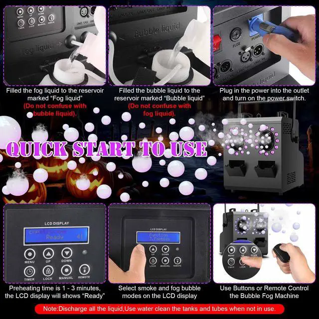 Alt view image 7 of 7 - Fog Bubble Machine,1500W 3IN1 Smoke Bubble Machine with 24LEDs RGBW 4IN1 Lighting Effect Remote Control Timer Settings DMX512 for Halloween Birthday Parties Wedding Show Festival Stage