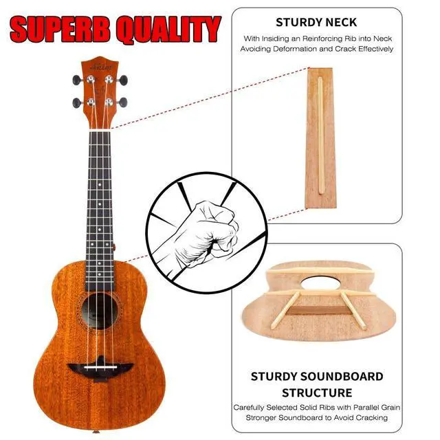 Alt view image 5 of 7 - Ukulele, Concert Ukelele Solid Mahogany 23 inch for Professional Beginners Adults Kit with Free Online Lesson and Uke Accessories