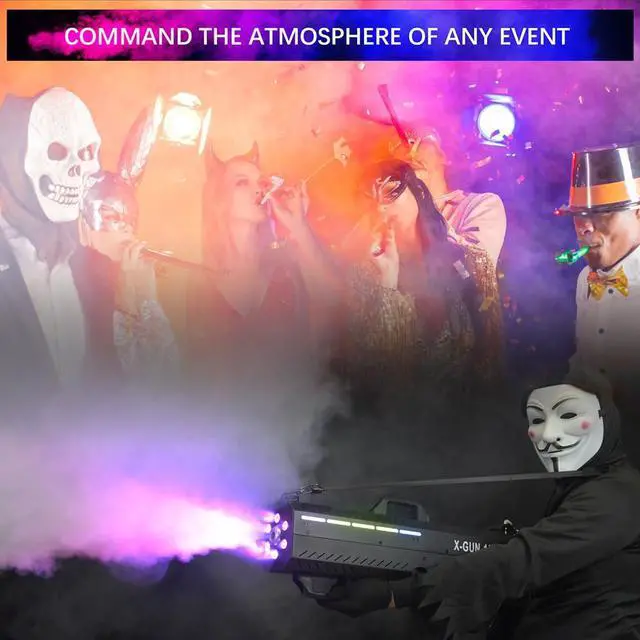 Alt view image 2 of 7 - 1500W LED Handheld Fog Gun Smoke Machine with Strap & Stand | 6 RGB LED, Timing Function, 20-26ft Thick Smoke, Ideal for Halloween DJ Party Stage Events