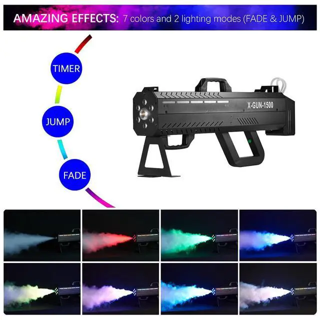 Alt view image 3 of 7 - 1500W LED Handheld Fog Gun Smoke Machine with Strap & Stand | 6 RGB LED, Timing Function, 20-26ft Thick Smoke, Ideal for Halloween DJ Party Stage Events