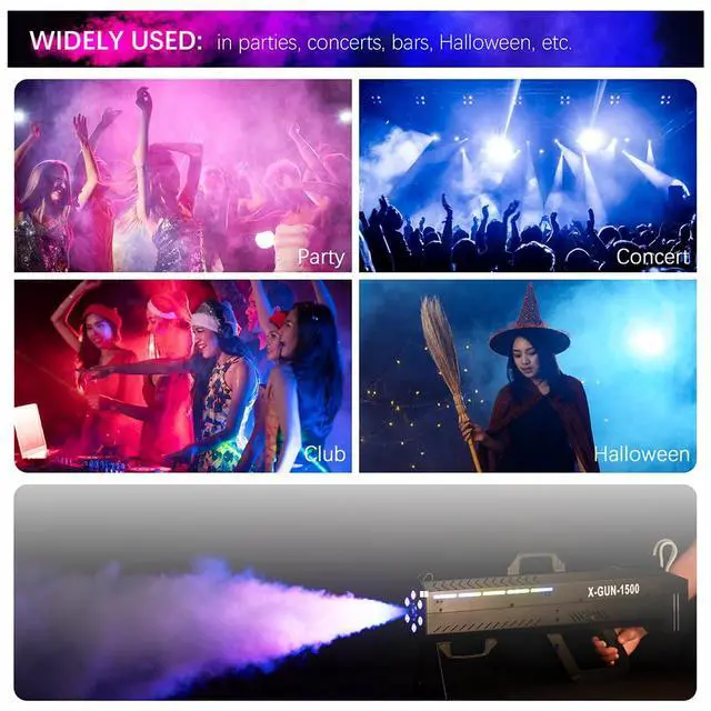 Alt view image 4 of 7 - 1500W LED Handheld Fog Gun Smoke Machine with Strap & Stand | 6 RGB LED, Timing Function, 20-26ft Thick Smoke, Ideal for Halloween DJ Party Stage Events