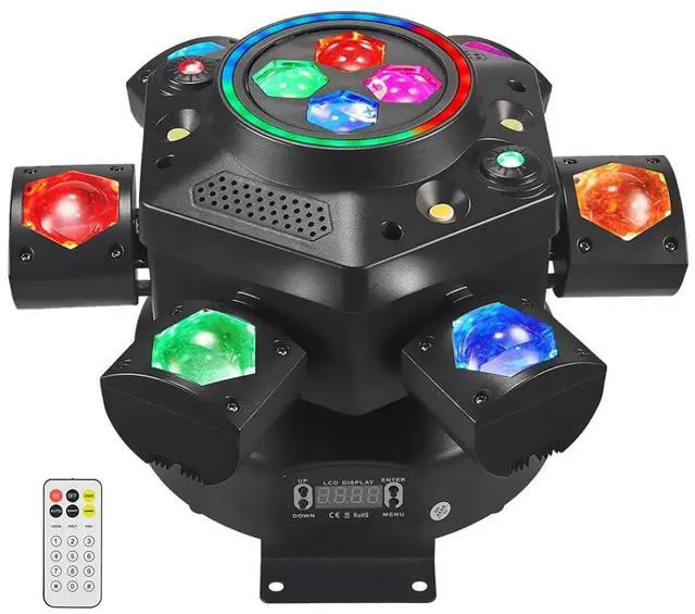 Main image of Moving Head DJ Lights, 150W Stage Light 5-in-1 with 6 Arms Beam, Bee-Eye & Colorful Halos, Red Green Starry, White & Amber Strobe, Perfect DJ Stage Lighting for Party Disco Club Wedding Bar