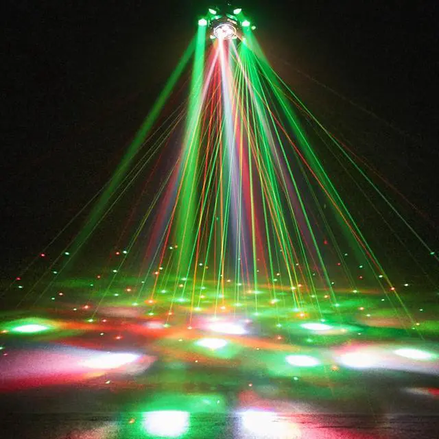 Alt view image 5 of 7 - Moving Head DJ Lights, 150W Stage Light 5-in-1 with 6 Arms Beam, Bee-Eye & Colorful Halos, Red Green Starry, White & Amber Strobe, Perfect DJ Stage Lighting for Party Disco Club Wedding Bar