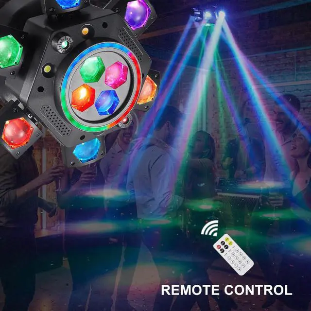 Alt view image 6 of 7 - Moving Head DJ Lights, 150W Stage Light 5-in-1 with 6 Arms Beam, Bee-Eye & Colorful Halos, Red Green Starry, White & Amber Strobe, Perfect DJ Stage Lighting for Party Disco Club Wedding Bar