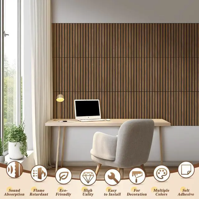Alt view image 4 of 7 - Acoustic Wall Panels 12 Pack,Covers 16 Sq Ft - 16"x12"x0.4" Self-Adhesive Walnut Soundproof Panels for Home Office & Recording Studio