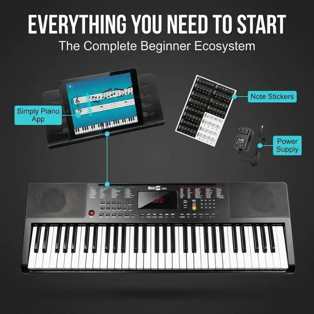 Alt view image 2 of 7 - RJ361 61 Key Compact Keyboard Piano for Beginners | Compact electric keyboard piano with 200 sounds, 200 rhythms, note stickers and Simply Piano lessons for beginners